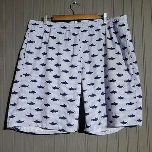 LRD Performance Swim Trunks Shark All Over Print Draw String Blue Mens Size 2XL